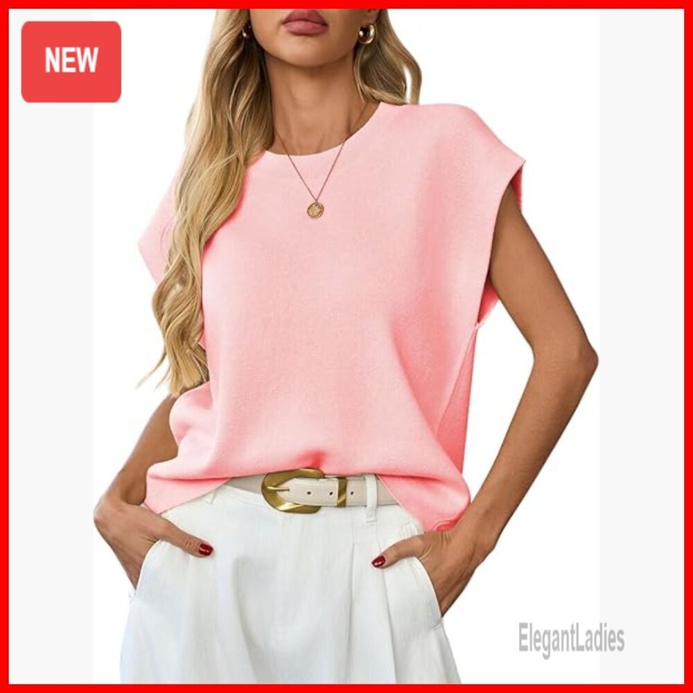 Sleeveless Sweater Vest Crewneck Knit Top Business Casual Summer